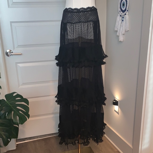 Free People Dresses & Skirts - Free People Black Sheer Lace Maxi Skirt